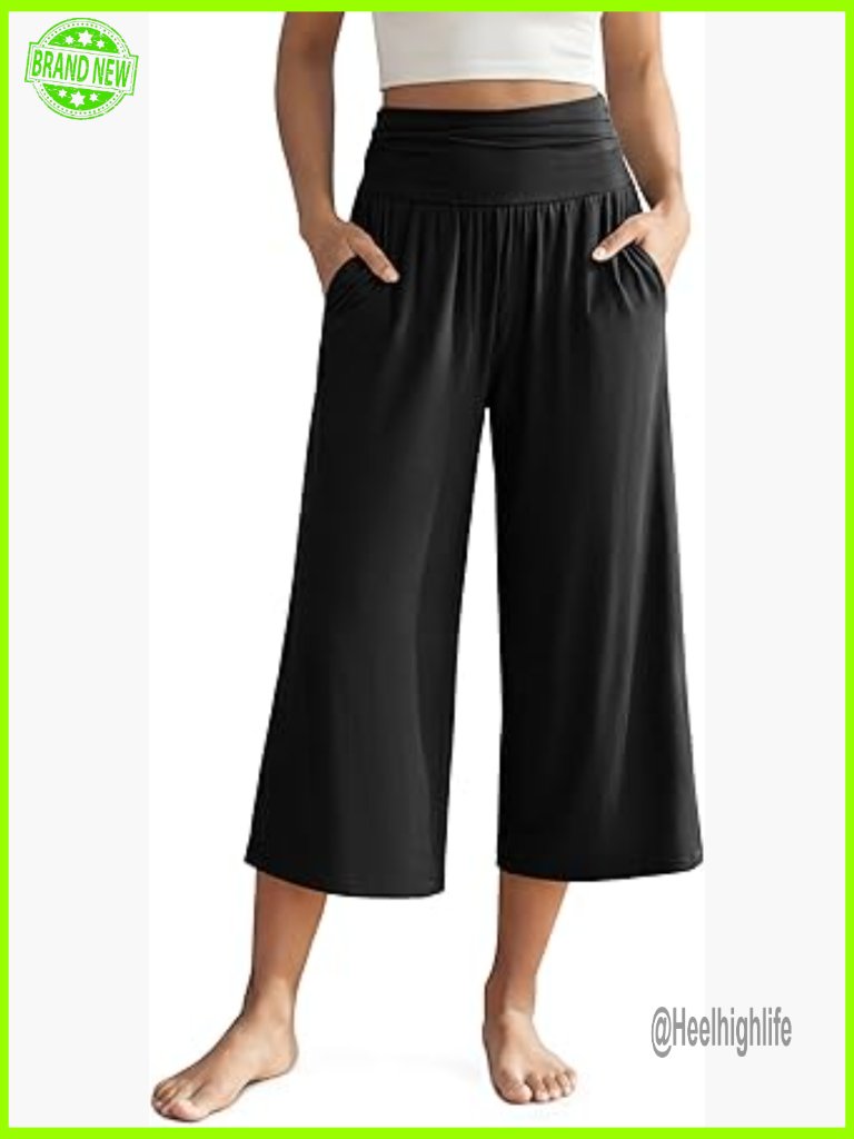 Wide Leg Palazzo Lounge Pants With Pockets Lightweight Comfy Pajama Capri